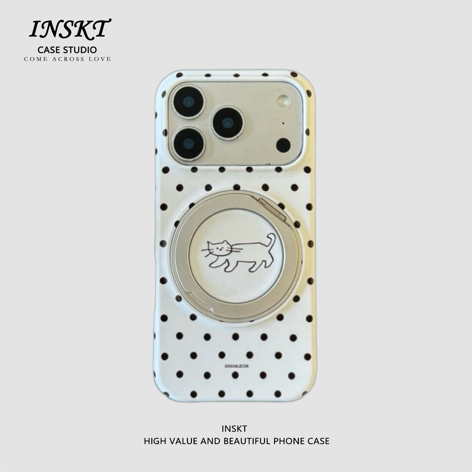 inskt简约波点猫咪旋转支架原创适用iphone18promax手机壳苹果17软硅胶套17pro网红新款小众16防摔15个性日韩