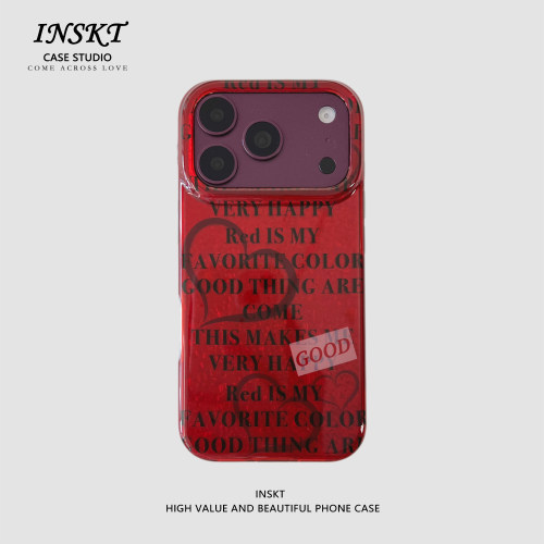 inskt酒红碎钻爱心英文原创适用iphone18promax手机壳苹果17软硅胶套17pro网红新款小众16防摔15个性日韩简约