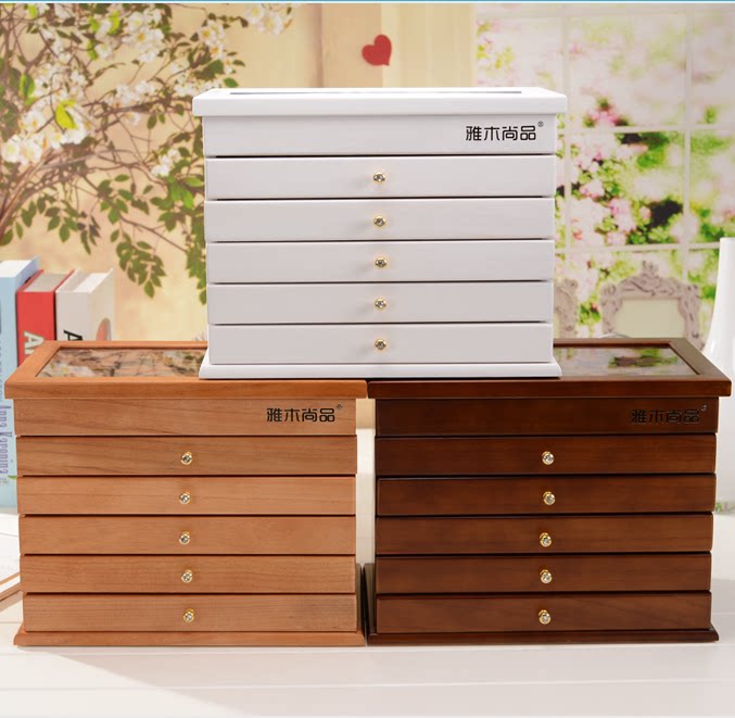 High - grade jewelry box wooden Korea Princess European - style solid wood jewelry box jewelry storage box wedding birthday gift