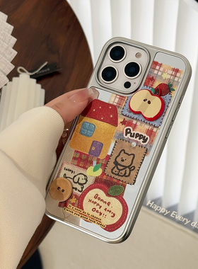 TAN｜卡通图案手机壳苹果16手机壳iPhone手机保护壳体红苹果卡通适用iphone16pro手机壳镜面挂链手机保护套