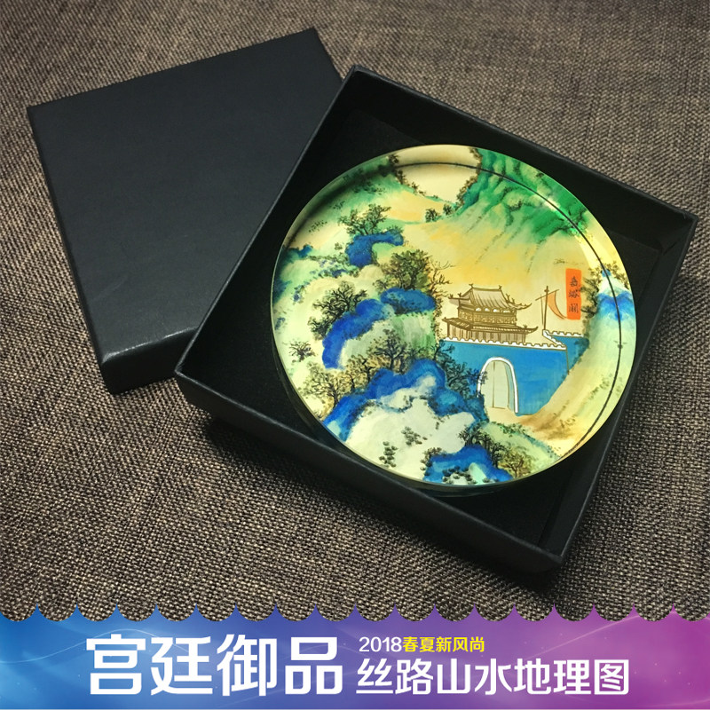 镇抚司文创丝路山水千里江山文房四宝山西创意水晶玻璃书法镇尺