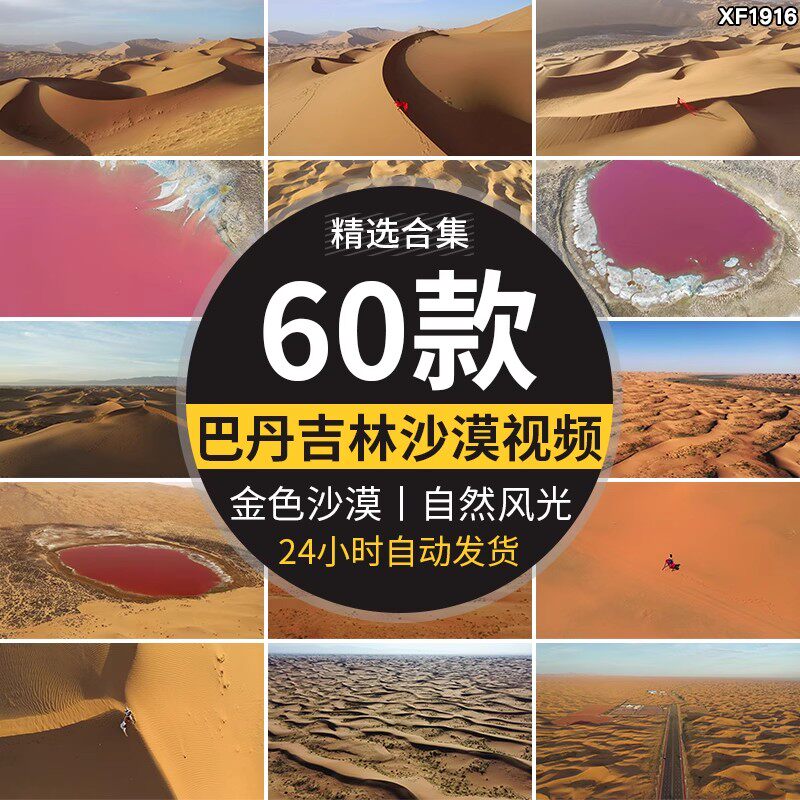 内蒙古巴丹达格图红海子湖景湖泊金色沙漠沙丘地貌航拍短视频素材