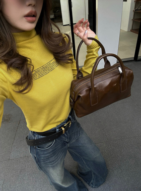 陈团团TUAN 纯色高领打底衫女秋冬修身显瘦字母印花短款内搭上衣