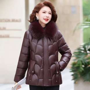 妈妈冬装皮羽绒棉衣洋气高端中老年女人加绒加厚皮棉袄带毛领棉服