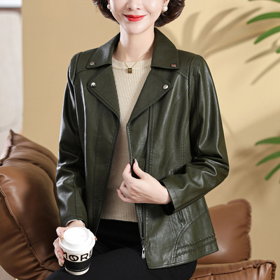 妈妈外套春秋PU皮夹克