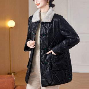 国风皮衣外套女时尚 新中式 洋气加厚皮棉袄 皮棉衣中长款 妈妈秋冬装
