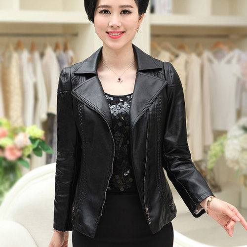 中老年短款妈妈装外套女士皮衣