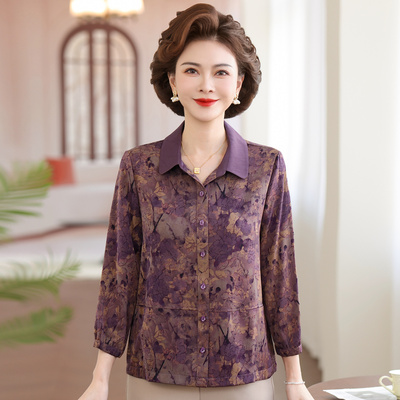 妈妈春装长袖衬衫洋气高贵打底衫