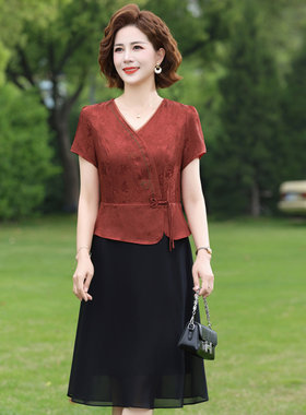 中年女人夏装连衣裙修身显瘦裙子