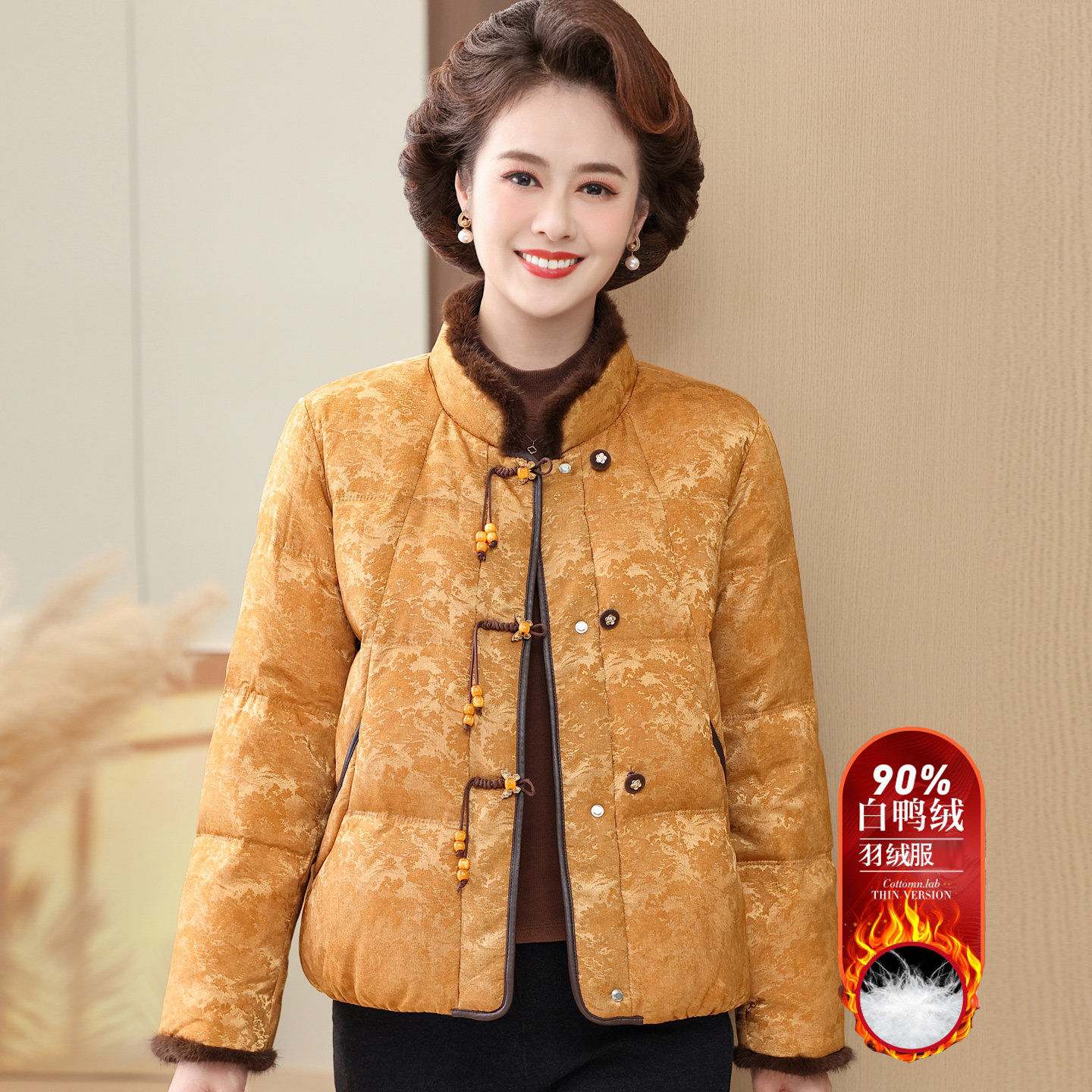 中老年妈妈羽绒服冬装新款老年人妇女白鸭绒保暖厚袄外套中式国风