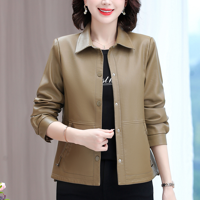 皮衣外套女中年妈妈春秋皮夹克