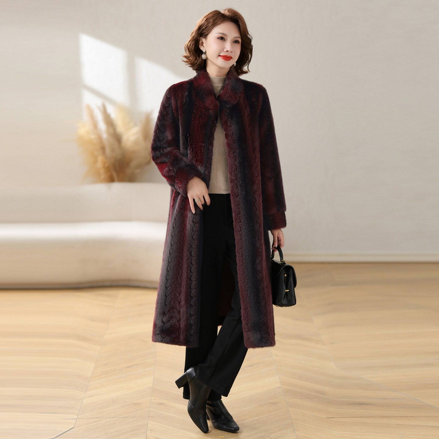 中老年妈妈冬装皮草外套中长款