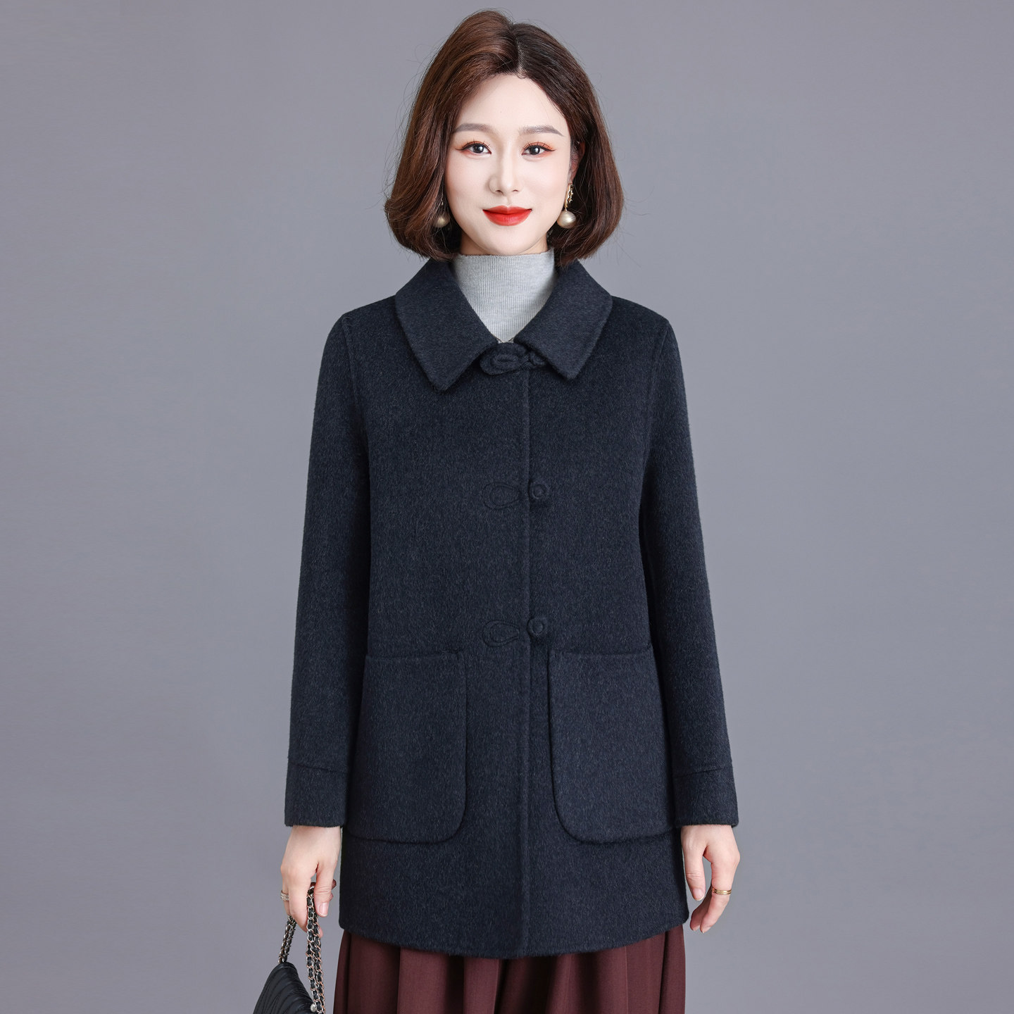 双面呢外套女中长款妈妈秋冬大衣