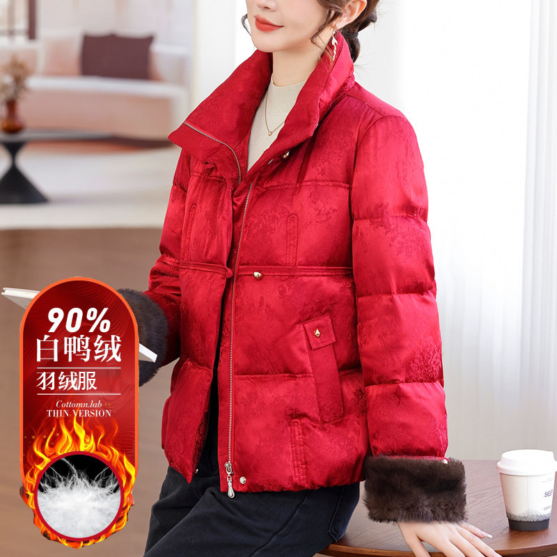 新中式妈妈冬装羽绒服喜婆婆红袄