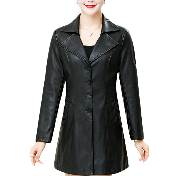 皮衣女外套中长款妈妈装春秋西装中年女士PU皮外套2025妇女上衣新