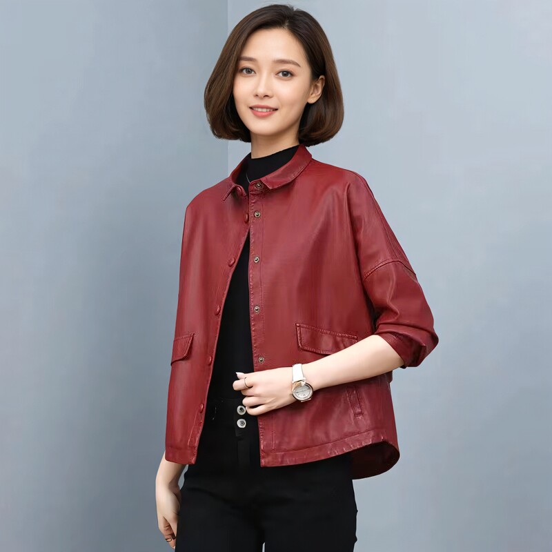 中年妈妈皮衣宽松大码PU皮夹克