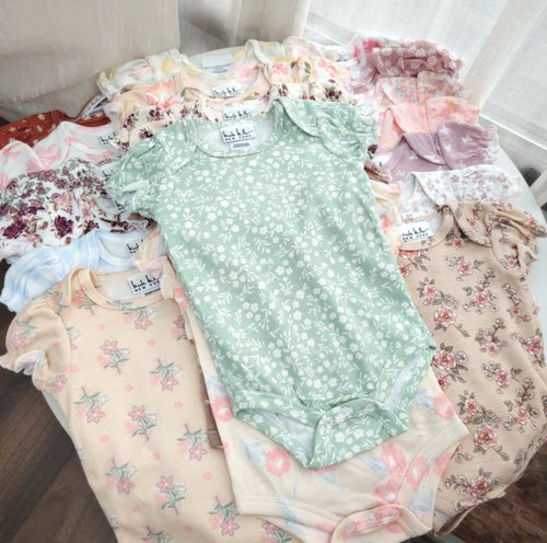 56-80码外贸三角哈衣夏短袖爬服女宝宝连体衣新生婴儿碎花包屁衣