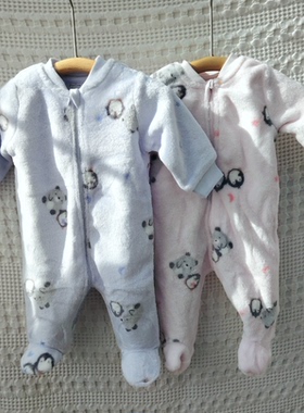 珊瑚绒59-73码外贸秋冬宝宝长袖包脚爬服新生婴儿衣服连体衣哈衣