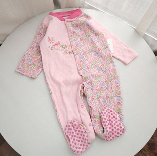 66-100外贸春秋纯棉女宝宝长袖包脚爬服婴儿衣服连体衣大码哈衣