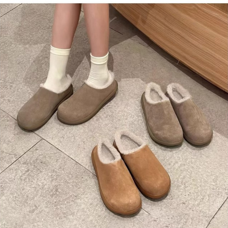穆勒小土豆毛毛鞋全包加绒勃肯鞋真皮保暖棉鞋平底豆豆鞋休闲单鞋
