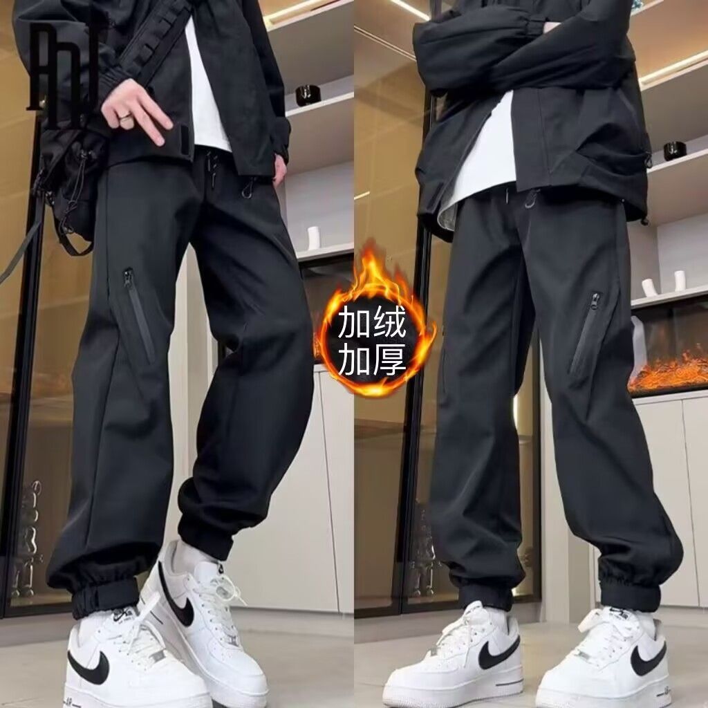美式户外防水冲锋裤男冬季加绒加厚潮流工装宽松束脚休闲登山长裤