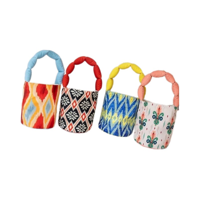 新疆礼物艾德莱斯民族风帆布手提水桶包伴手礼袋文创小众花纹