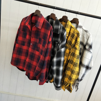 蝙蝠袖宽松格子衬衫外套chic韩版