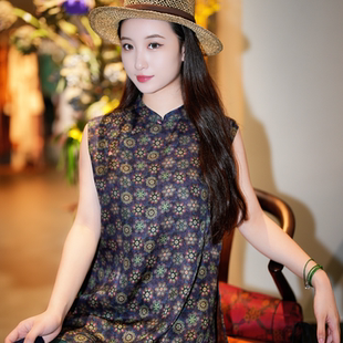 无袖 桑蚕丝立领新中式 上衣5077 ​​云栖​​ 蓝大