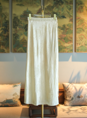 蓝大【清雅瑞】醋酸半裙9581显瘦半身裙气质时尚蕾丝半身裙白色高