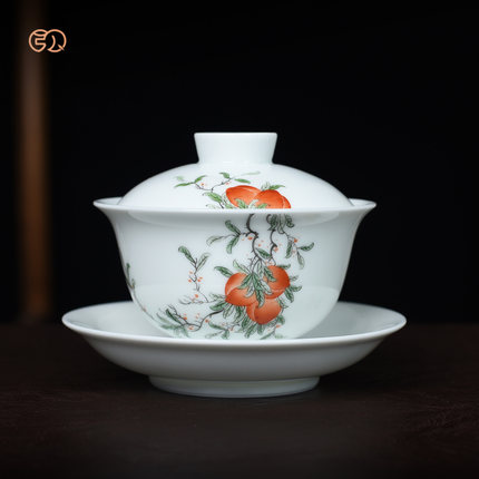 百弘 手绘三才盖碗茶杯大号 景德镇陶瓷功夫茶具高档单个泡茶碗