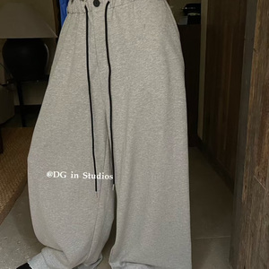 DG instudio秋松紧腰慵懒宽松百搭毛边设计感阔腿休闲拖地卫裤女