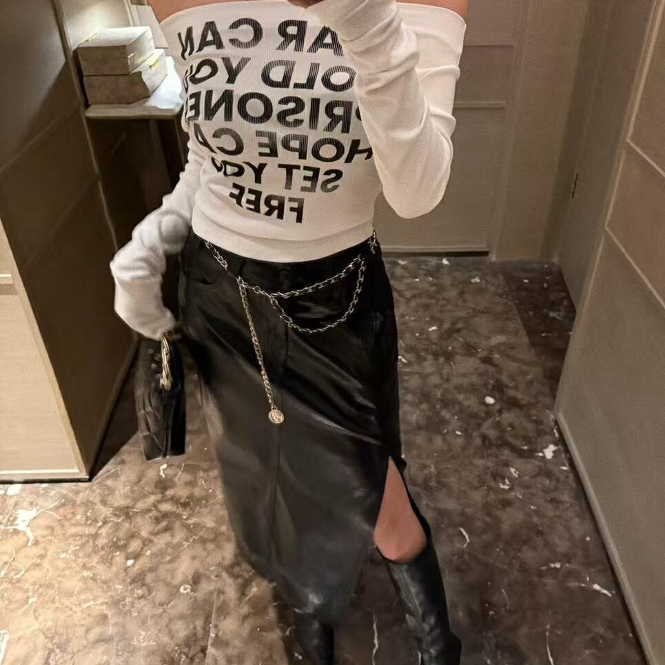 GOD财神家秋季时尚辣妹一字肩露肩字母打底上衣显瘦百搭长袖T恤女