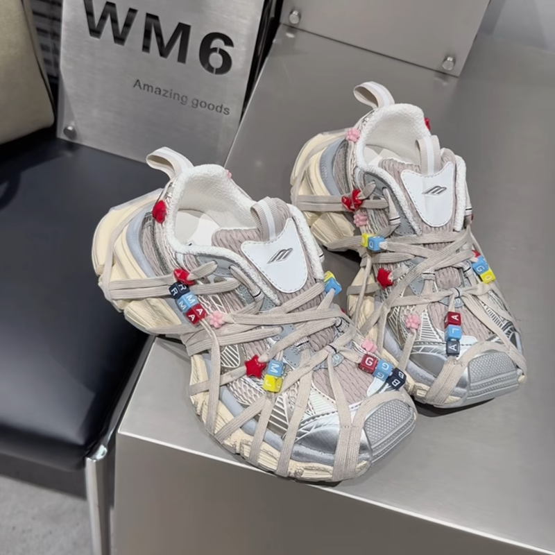 WM6 真皮女鞋时尚休闲鞋网面鞋2026年春季厚底增高糖果色老爹鞋潮