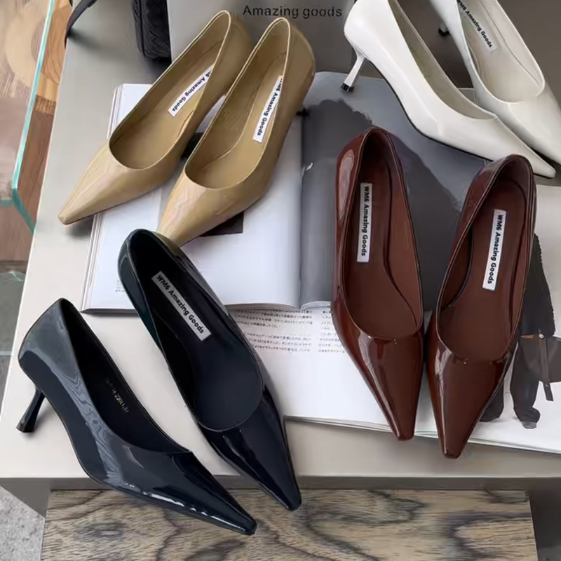 WM6 真皮女鞋细跟尖头浅口漆皮单鞋2026年春季新款时装法式高跟鞋,女鞋,浅口单鞋,淘宝优惠券,粉丝福利购,淘宝优惠卷