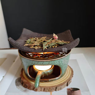 粗陶蜡烛干烧香薰炉烤茶炉植物扩香炉植物香薰雪松烘烤炉桌面摆件