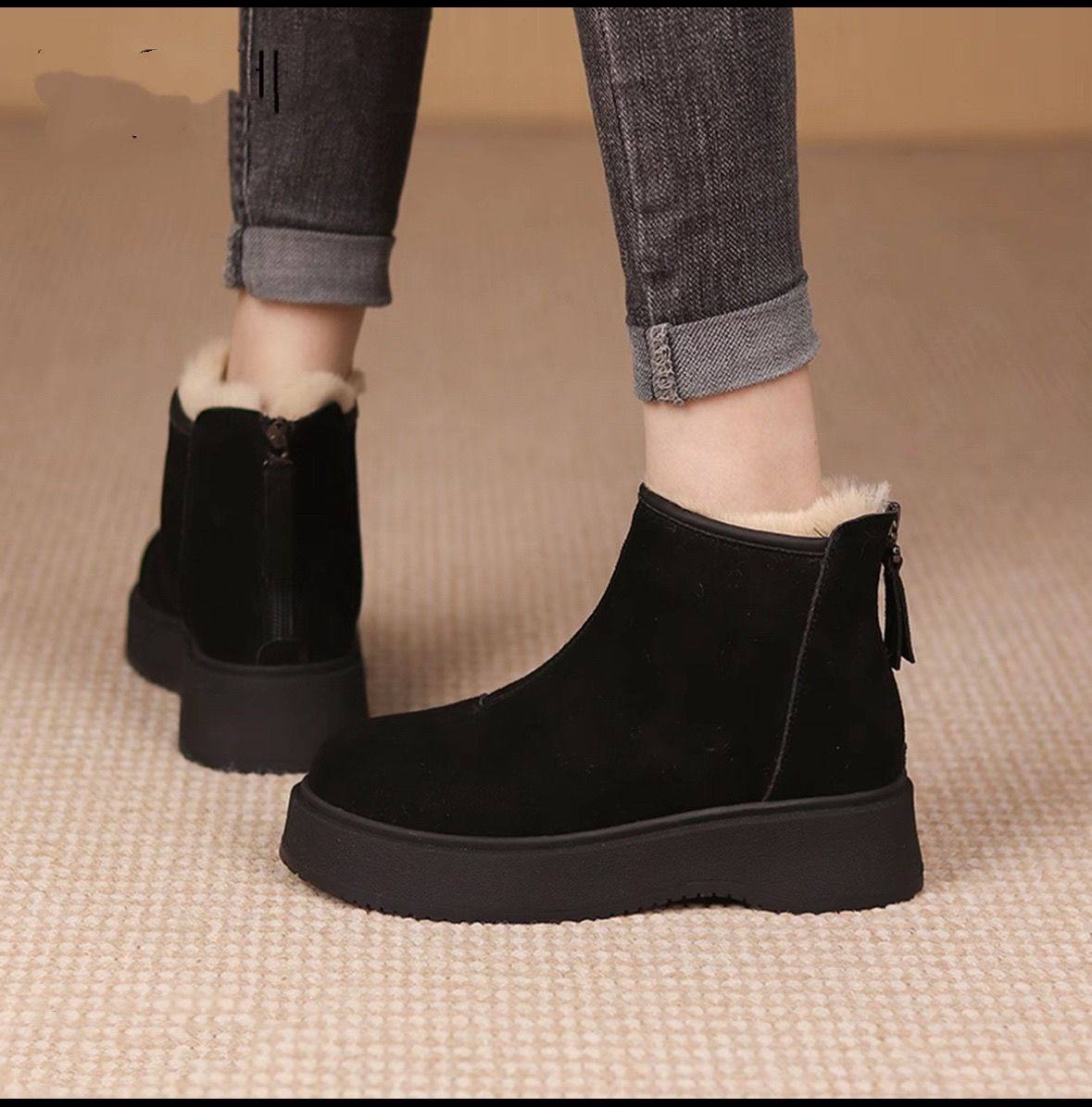 厚底增高勃肯雪地靴女2025冬季新款低帮加绒加厚防寒软底显瘦棉鞋