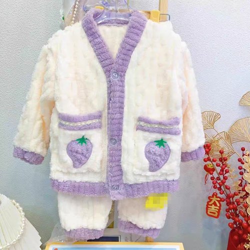 女童秋冬季珊瑚绒睡衣加绒加厚柔软法兰绒开衫2024新款女孩家居服