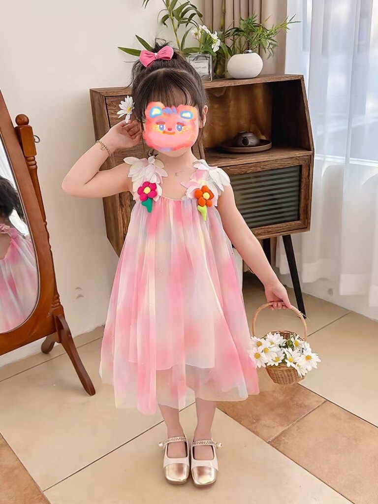 女童夏季连衣裙2024新款彩虹连衣裙