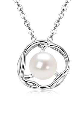 跨境ins风简约天然淡水珍珠吊坠女纯银925复古母亲节礼物项链