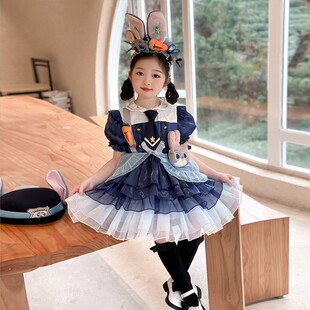 洛丽塔公主裙夏季款2025新款洋气朱迪兔子警官COS儿童短袖连衣裙