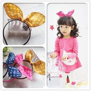 韩国韩版儿童发饰品 可爱兔耳朵儿童发箍 立体波点可调节宝宝头箍