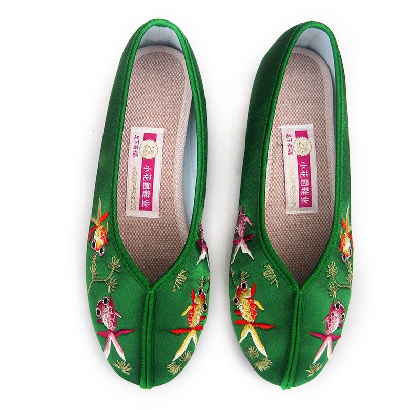 新款小花园绣花鞋牛筋底内增高坡跟女鞋民族风布鞋时尚单鞋307绿
