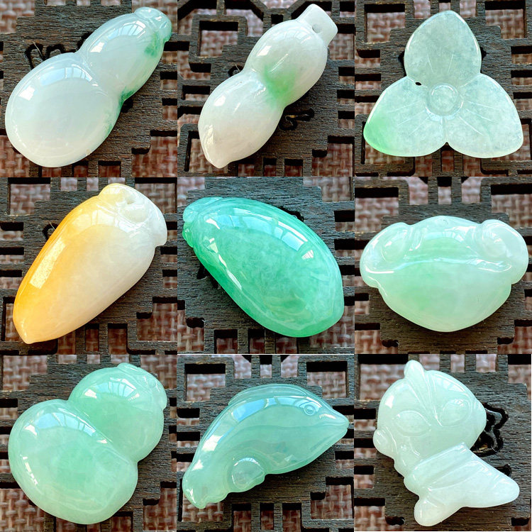 翡翠小葫芦吊坠A货紫罗兰叶子满绿福瓜阳绿花生如意莲蓬玉坠子女