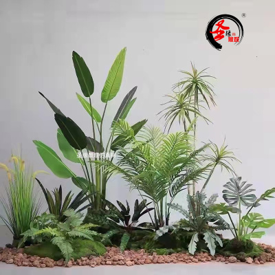 仿真植物堆景散尾葵旅人蕉吊钟龟背竹芭蕉树软装美陈花艺装饰摆放