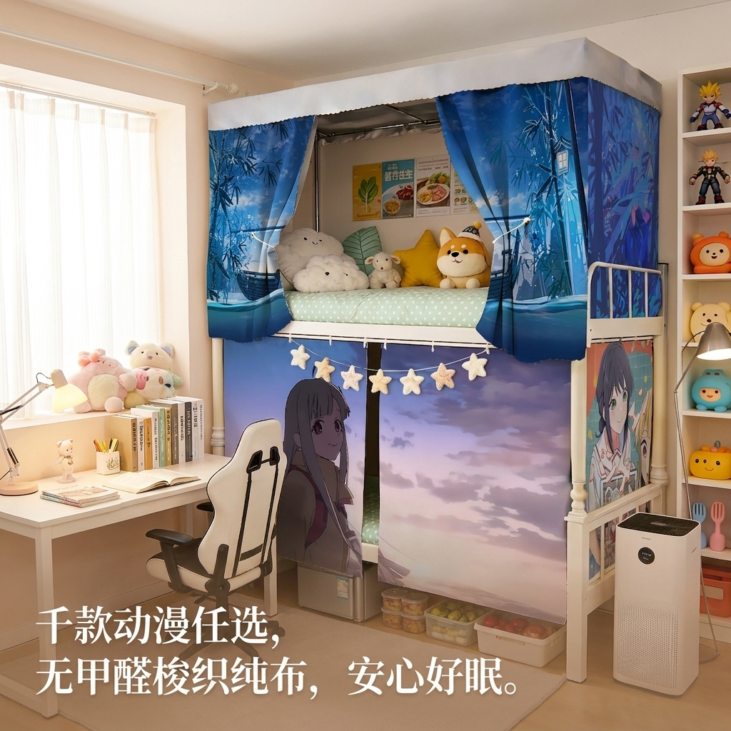 大学生动漫学生床帘百款二次元图库款加厚遮光挡风隐私布帘床幔