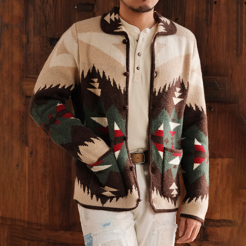 印第安针织羊毛开衫毛衣