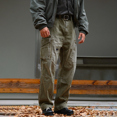 重工水洗430g做旧美式直筒工装裤