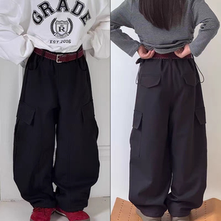 品牌童装25冬新款一体绒休闲工装裤小弯刀儿童裤子中大童女童男童