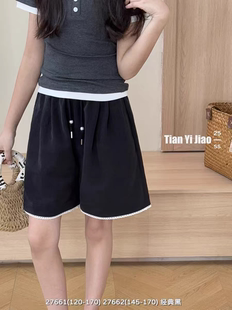 特价天依角品牌童装韩版夏款薄款天丝亚麻短裤儿童裤子女童黑色