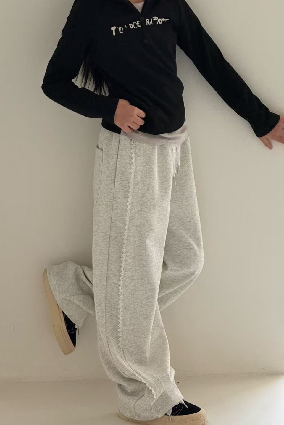 大E小e品牌童装秋款针织卫裤长裤休闲裤蕾丝花边裤子儿童女童